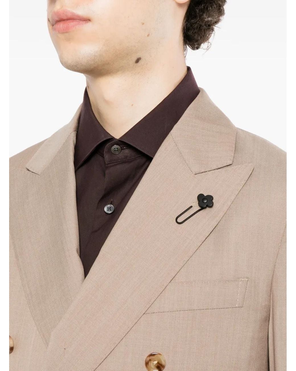 Lardini Natural Double-Breasted Peak-Lapel Suit for men