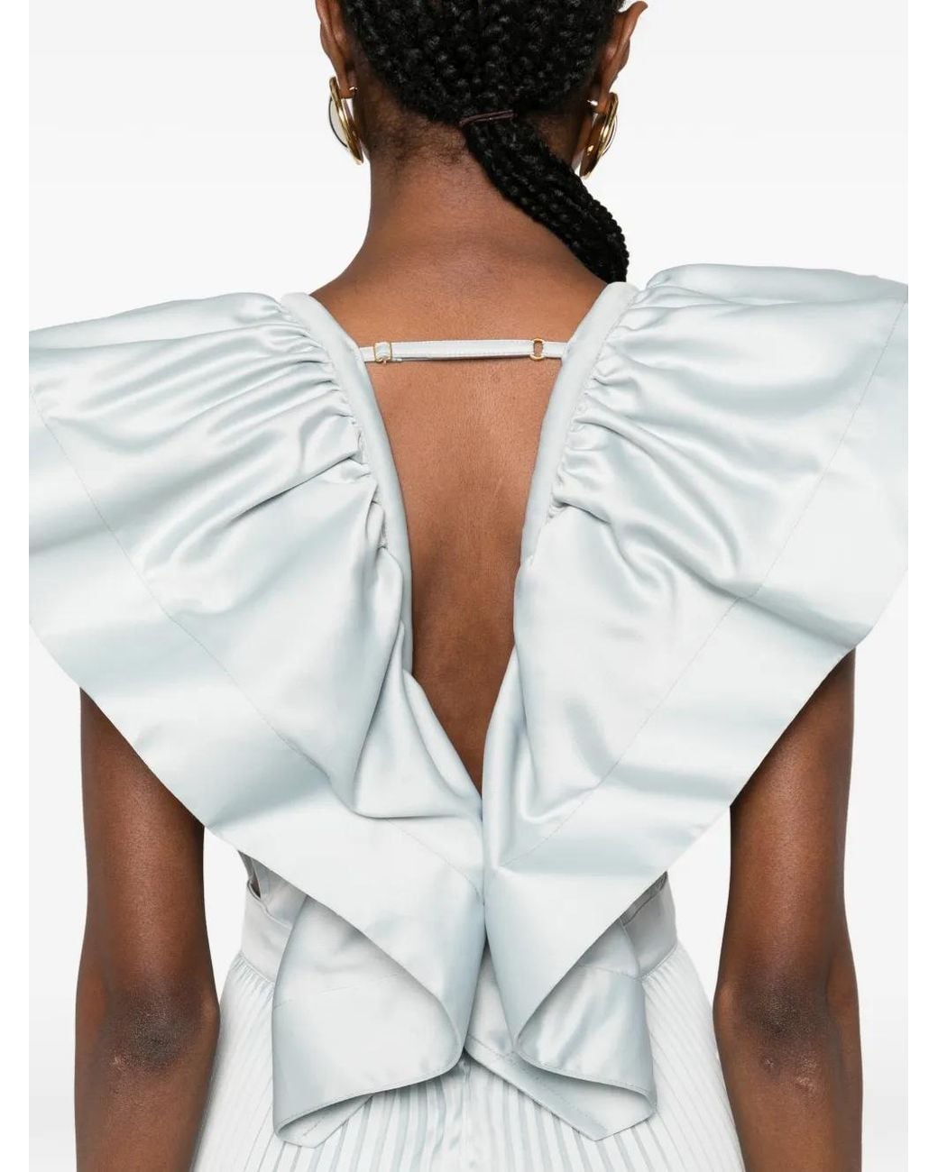 L'idée White Ventoux Ruffled V-Neck Gown