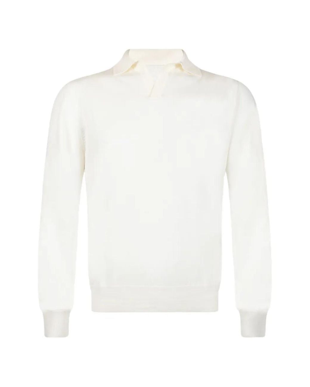 Gran Sasso White Fine-Knit Polo-Collar Sweater for men