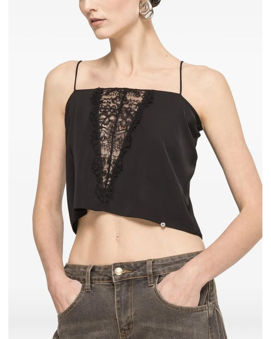 Nissa Black Lace-Insert Crop Top