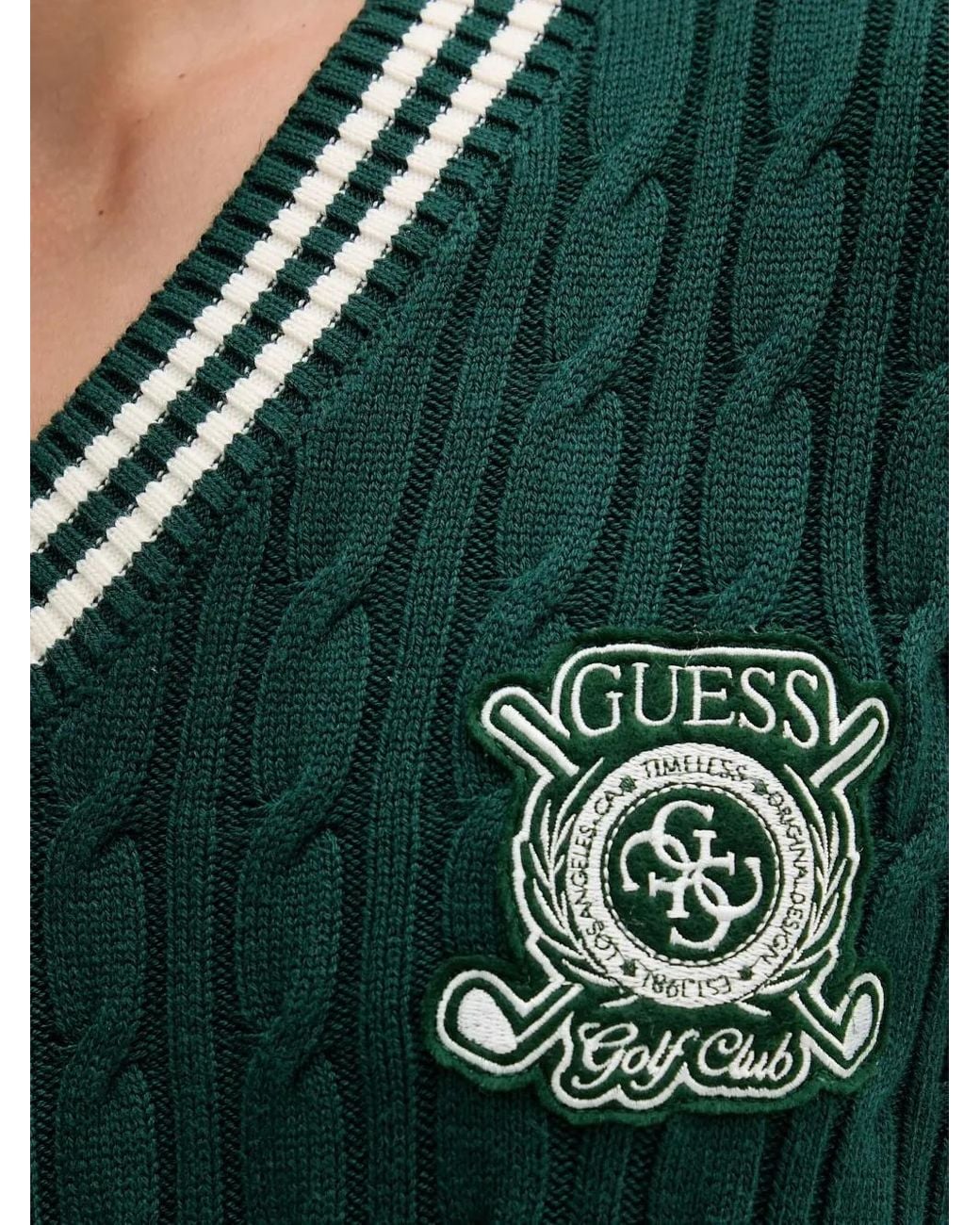 Guess Green Cable-Knit V-Neck Sweater for men