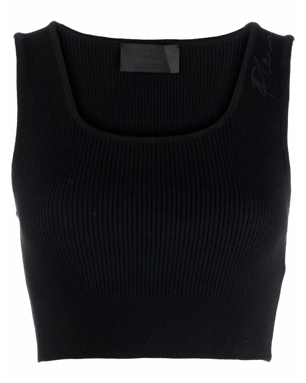 Philipp Plein Black Signature Wool Cropped Top
