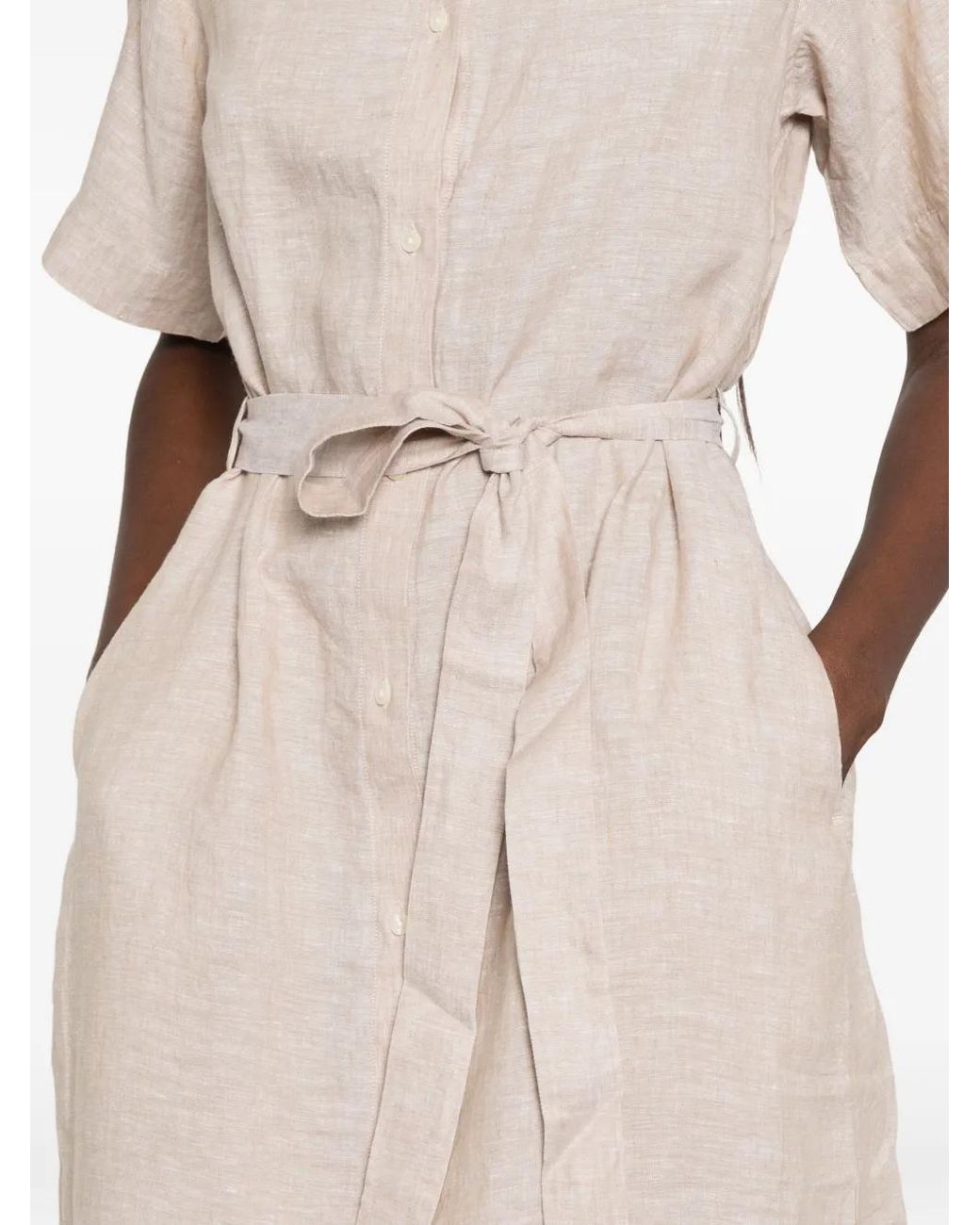 Gant White Belted Button-Down Midi Dress