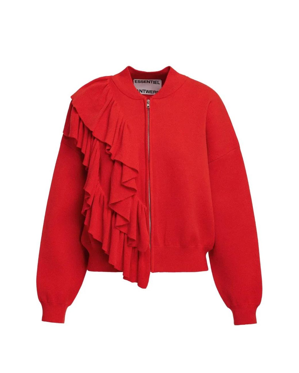 Essentiel Antwerp Red Cardigan Zippé À Volants