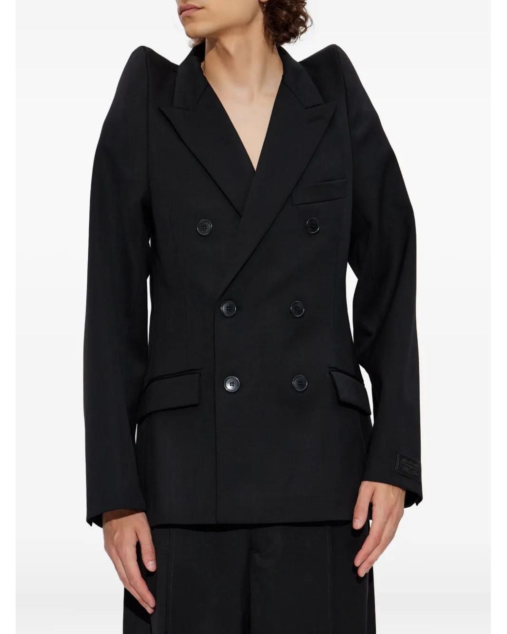 Vetements Black Padded-Shoulder Double-Breasted Jacket