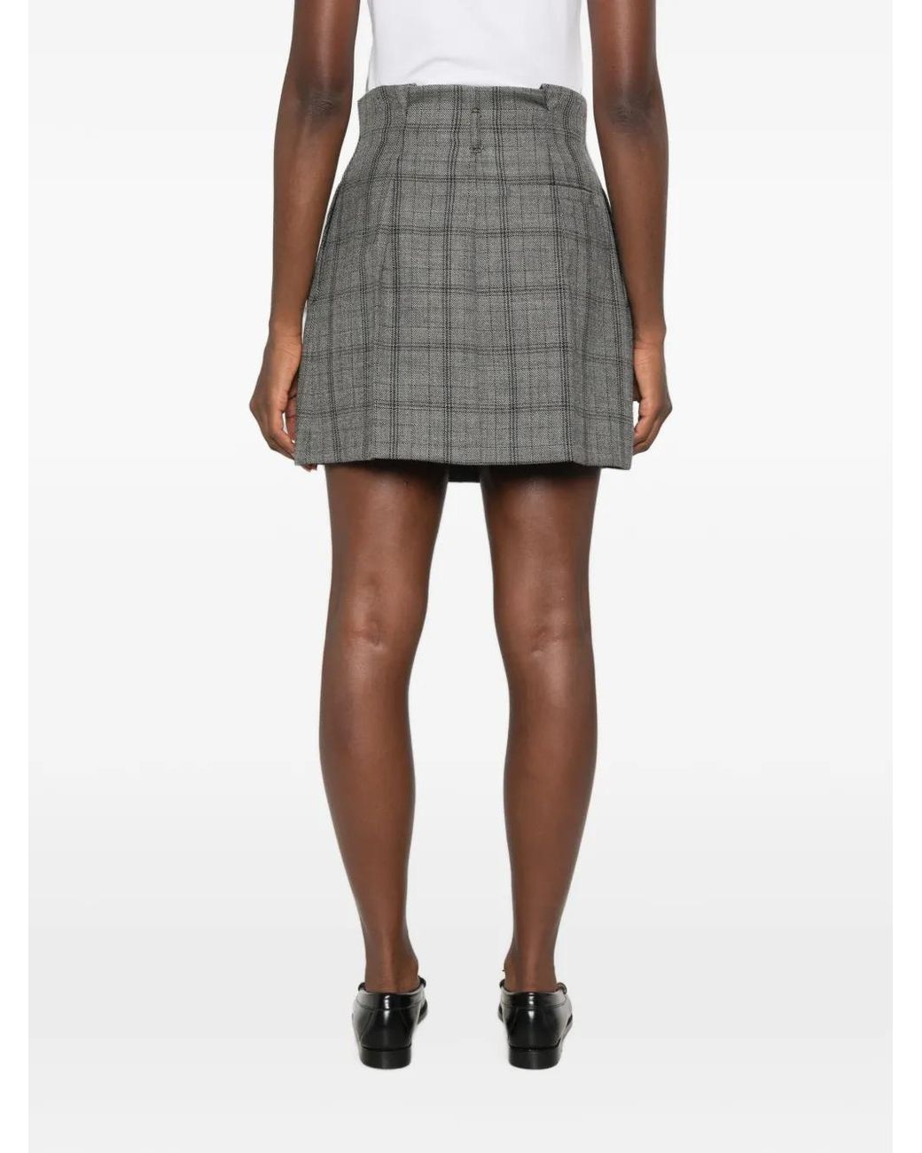 Tela Gray Check-Pattern Pleated Mini Skirt