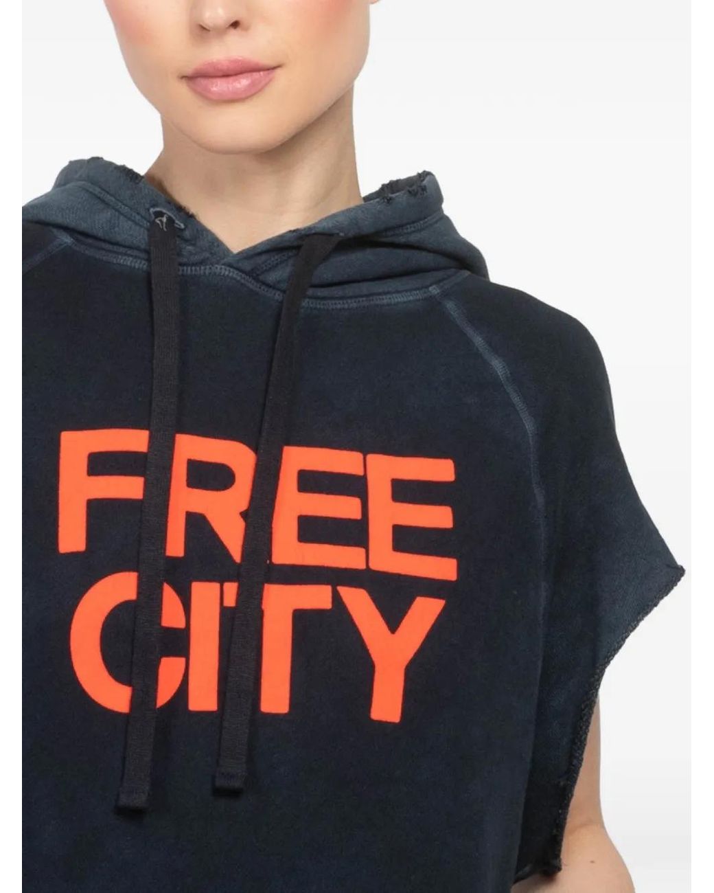 Freecity Blue Cutoff Superyumm Frayed Hooded Hoodie