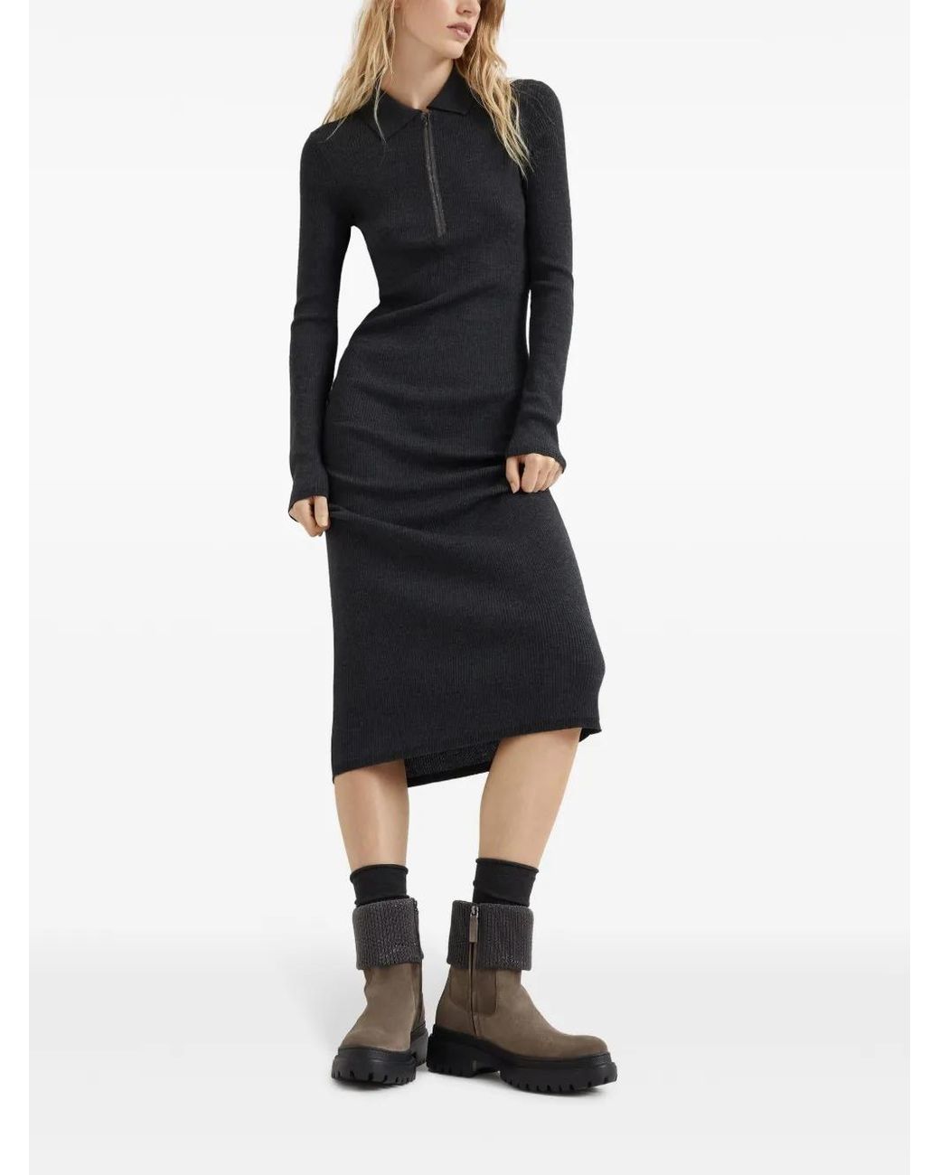 Brunello Cucinelli Brown Monili-Trim Block-Heel Ankle Boots