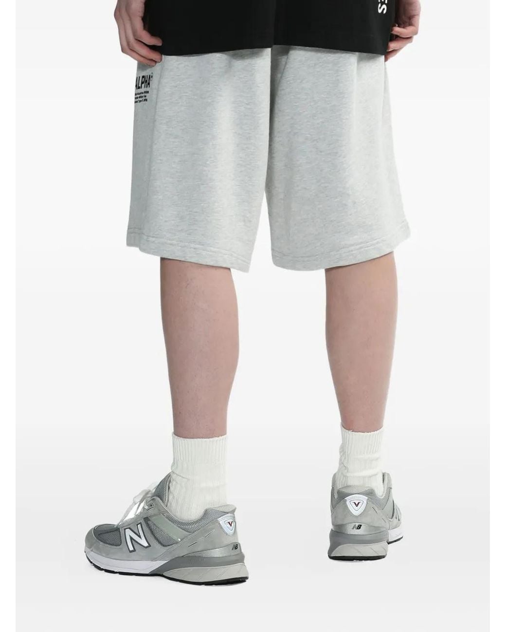Alpha Industries Gray Logo-Patch Shorts for men