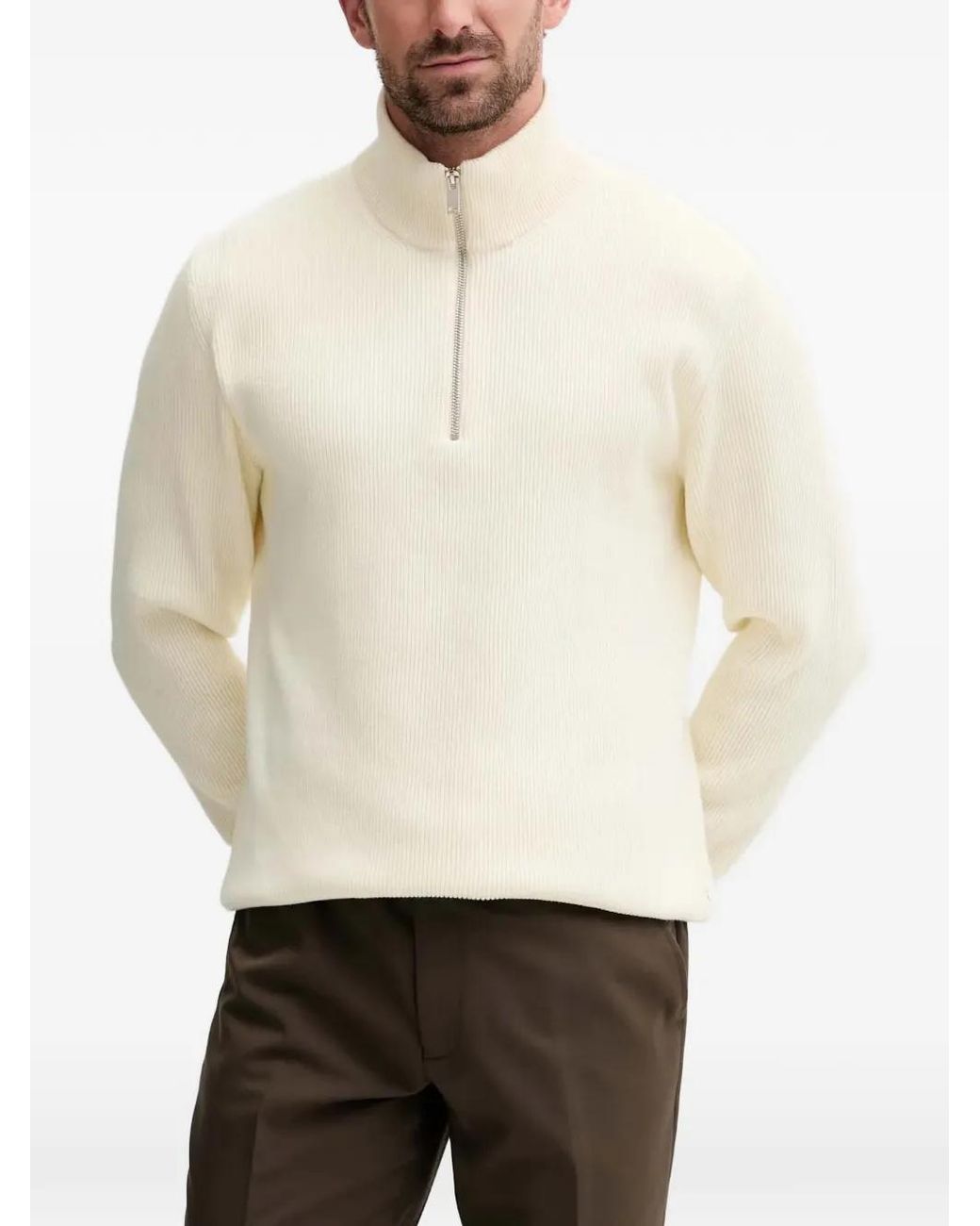 Lindbergh White Pull Côtelé À Col Zippé for men
