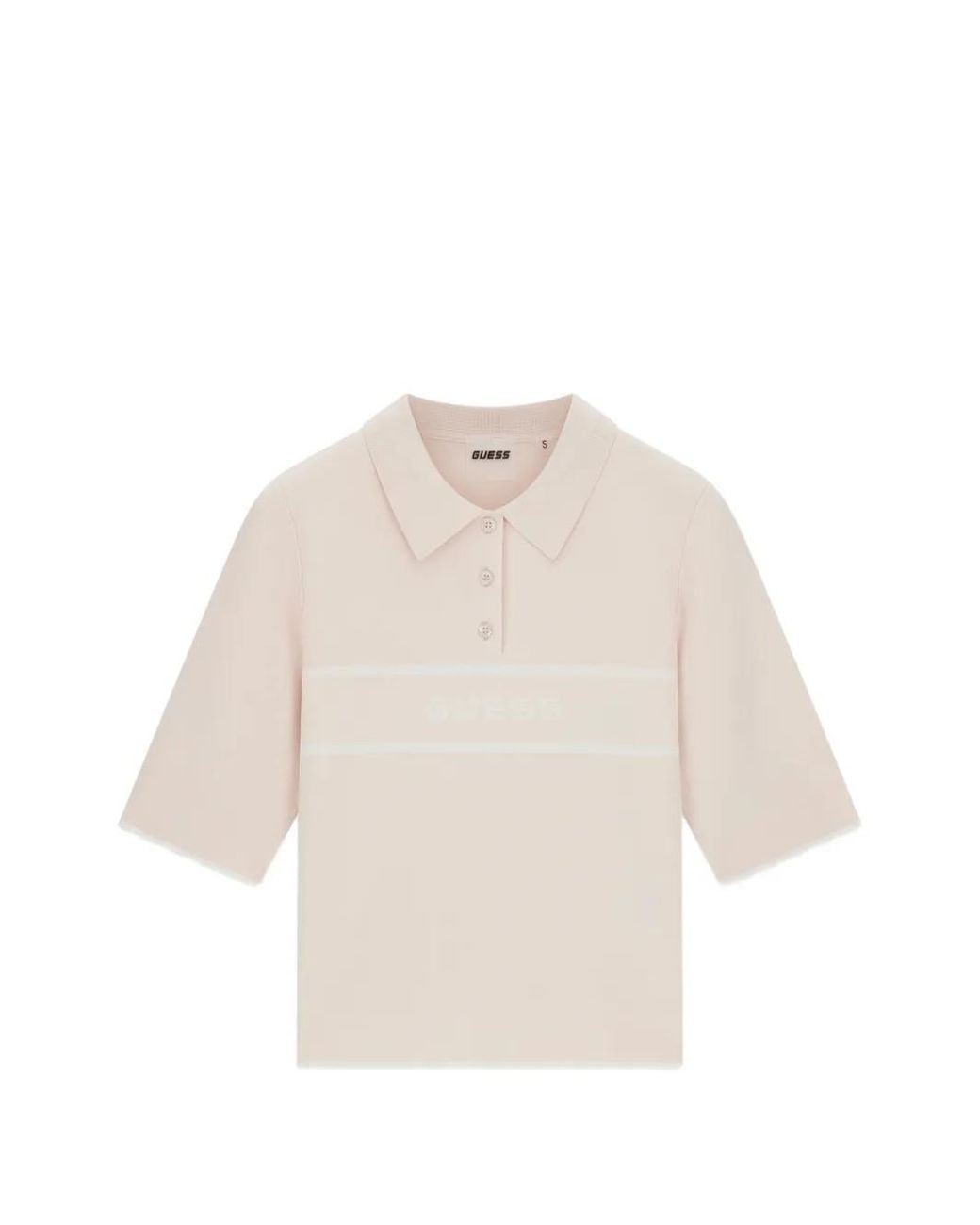 Guess White Logo-Knit Polo Shirt