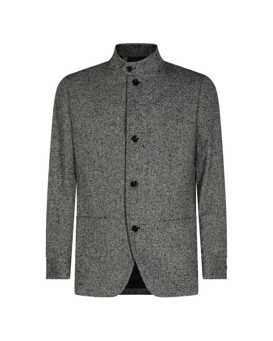 Lardini Gray Herringbone-Pattern Wool-Blend Jacket for men