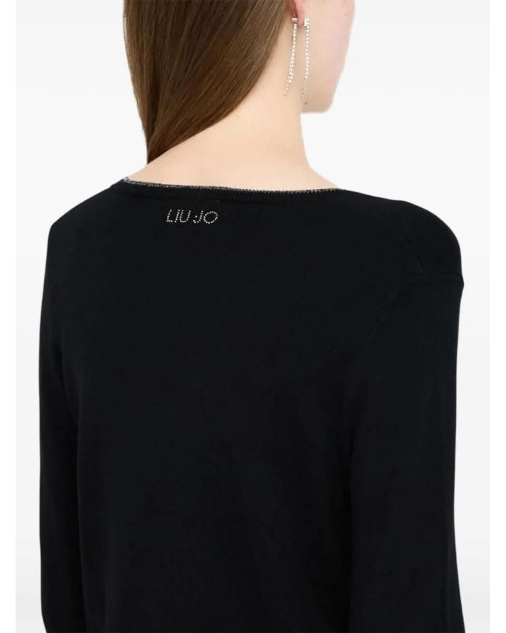 Liu Jo Blue Lurex-Trim Jewel-Button Cardigan