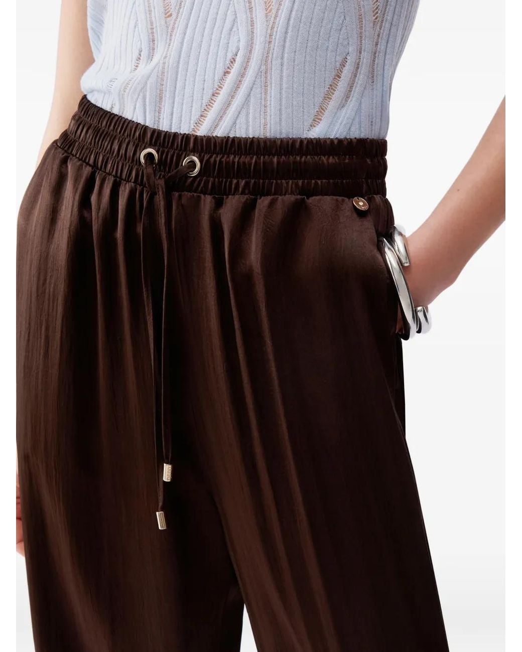 Liu Jo Brown Satin Trousers With Slits