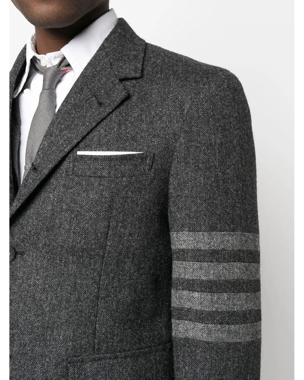 Thom Browne Black Tailored Suit Jacket With Notch Lapel And Signature Stripes for men