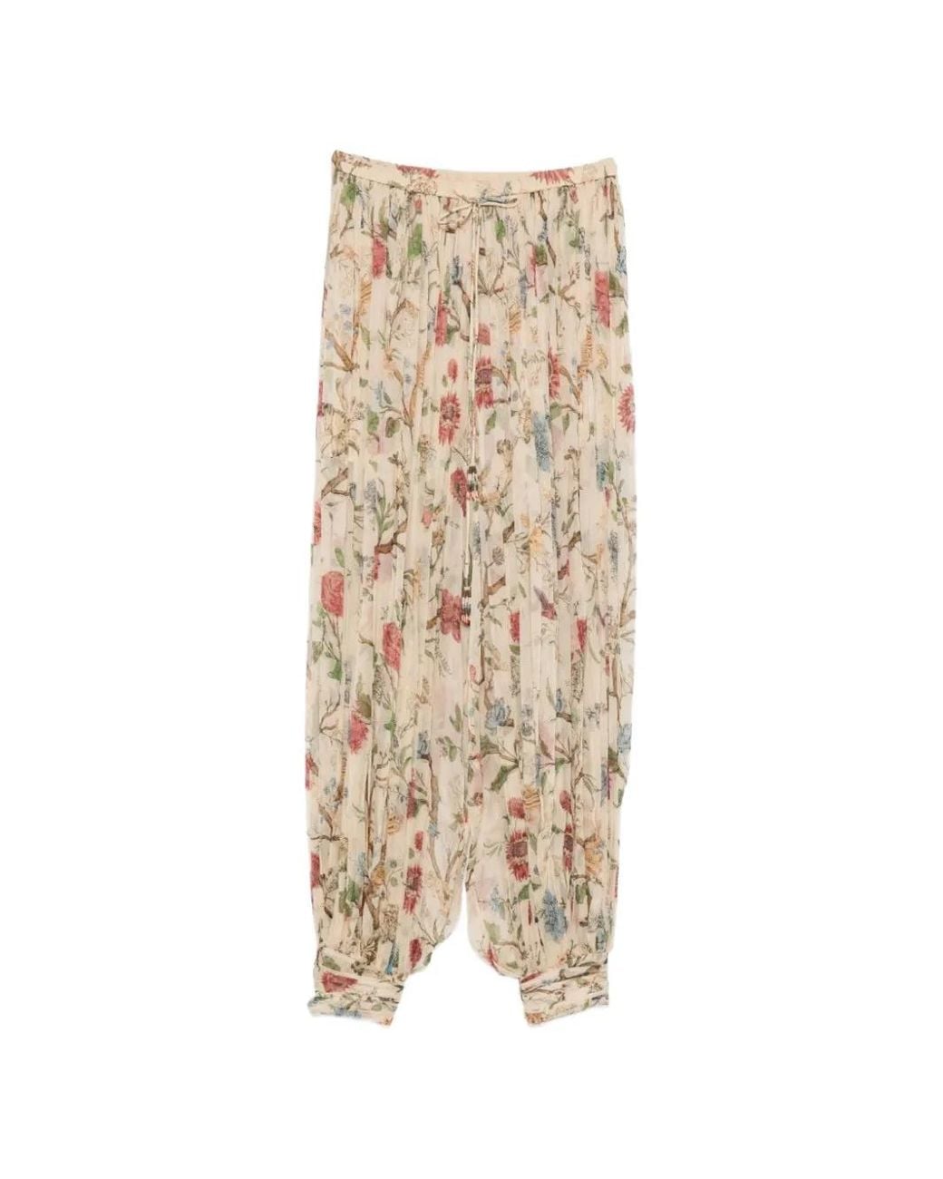 Into The East Natural Floral-Print Tapered Trousers