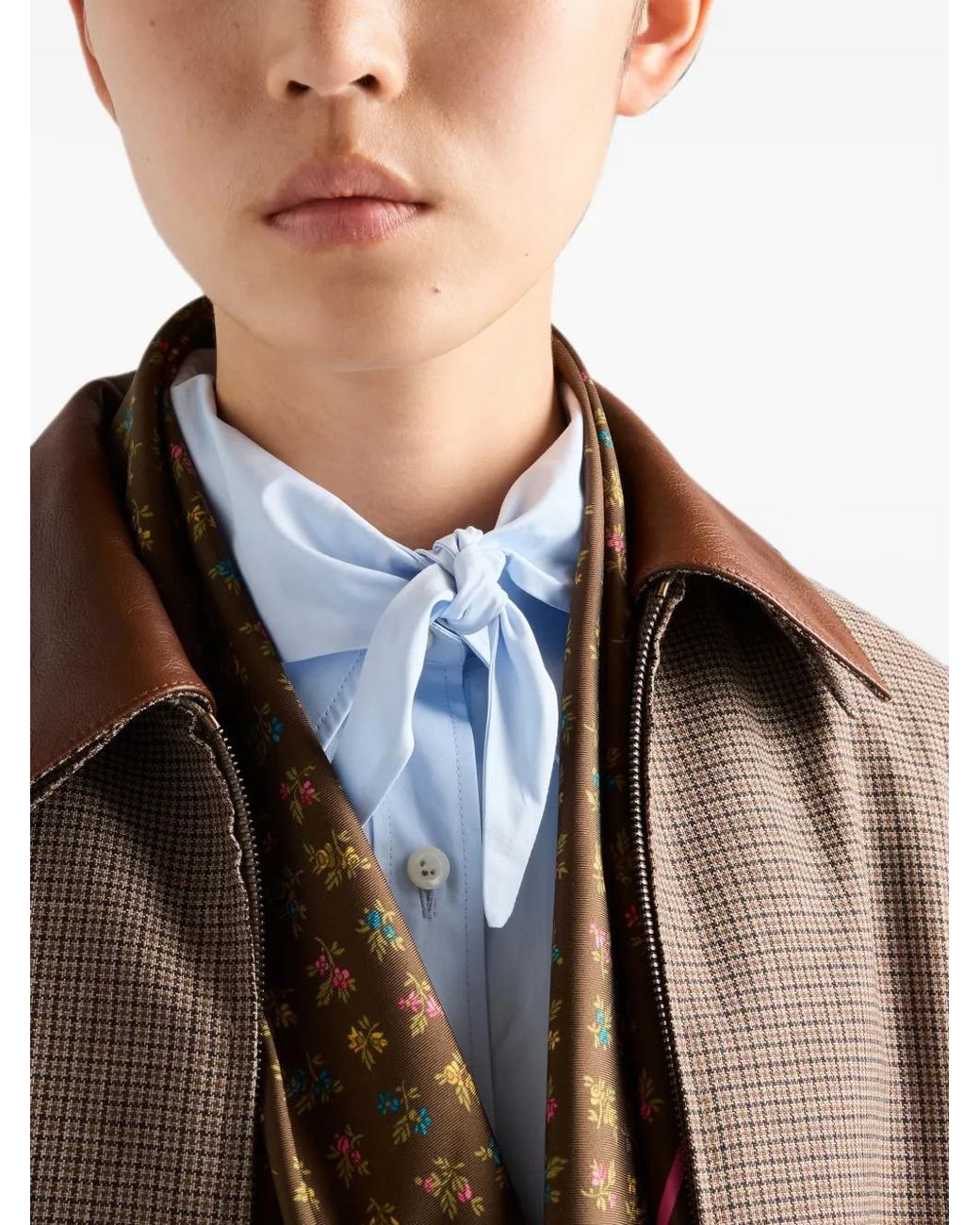 Prada Brown Houndstooth Wool Blouson Jacket