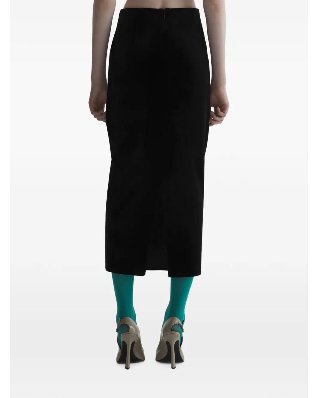 Mugler Black Velvet Midi Pencil Skirt