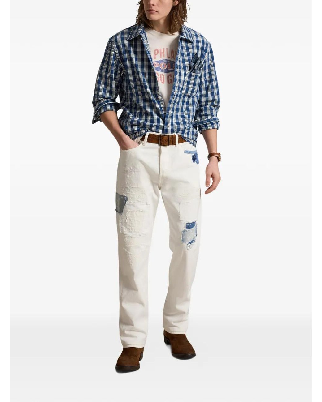 Polo Ralph Lauren White Heritage Patchwork Jeans for men