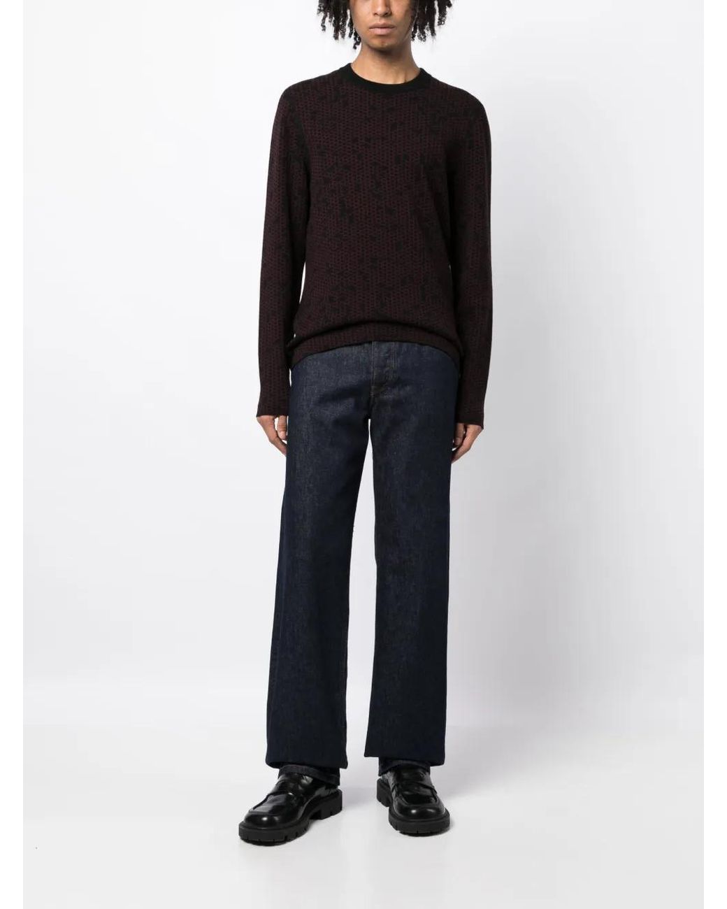 Lanvin Black Patterned Intarsia-Knit Wool Jumper for men