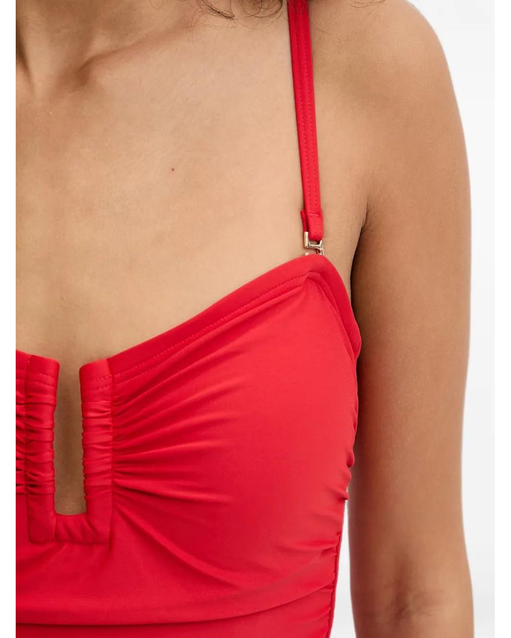 DKNY Red Ruched Swimsuit