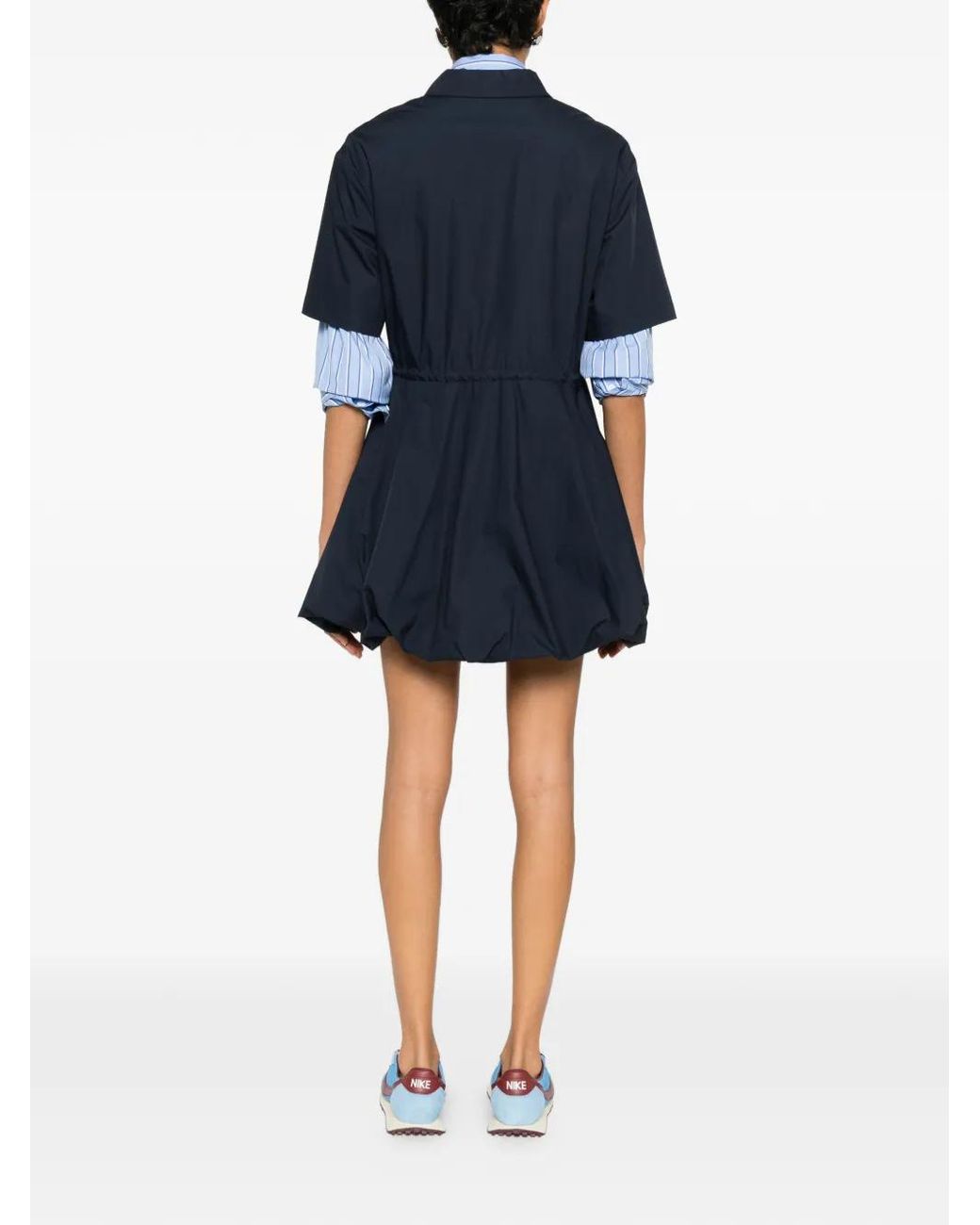 Maje Blue Short-Sleeved Cotton Bubble Dress