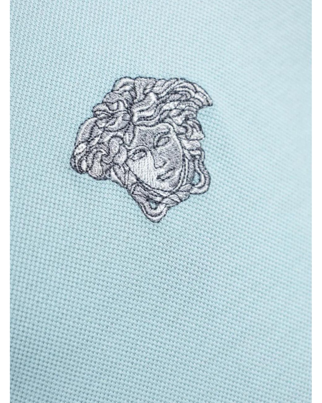 Versace Blue Polo Shirt With Medusa Embroidery for men