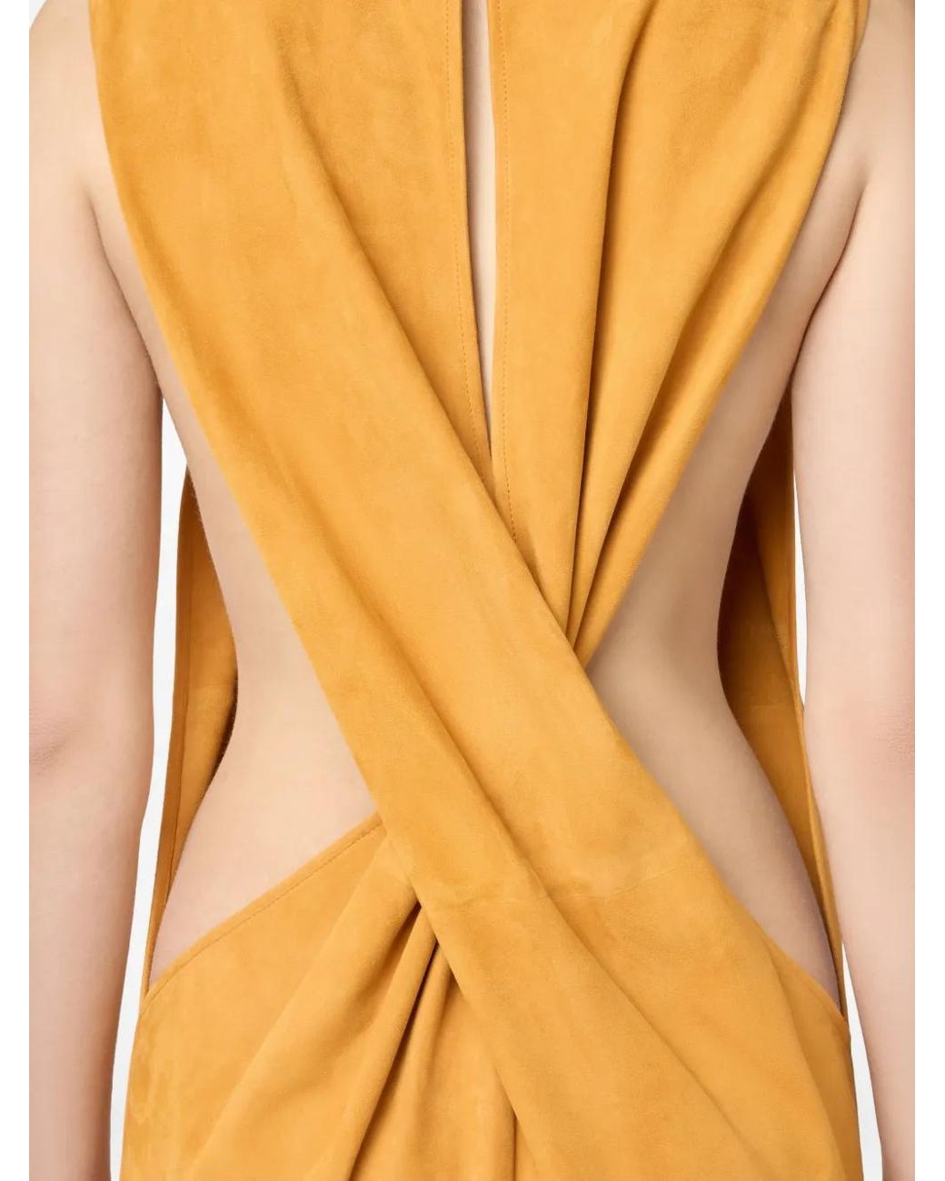 Tod's Metallic Twisted Open-Back Leather Maxi Dress