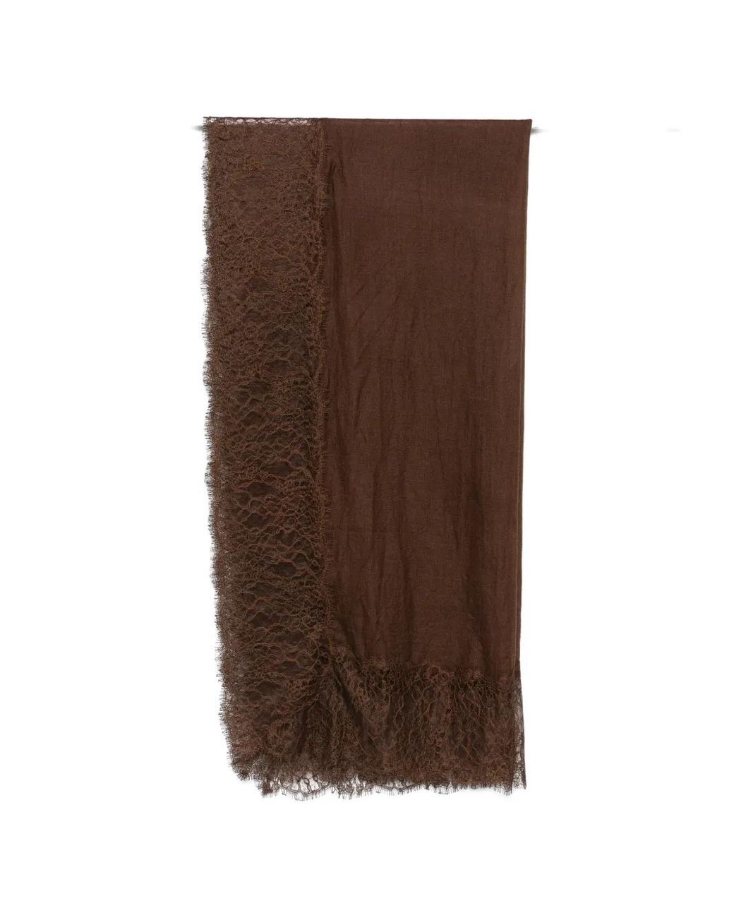 Ermanno Scervino Brown Lace-Trim Cashmere Scarf