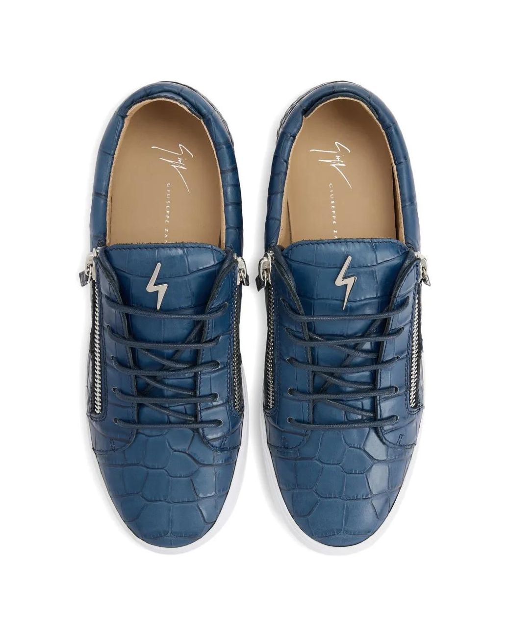 Giuseppe Zanotti Blue Crocodile-Effect Zip Sneakers for men