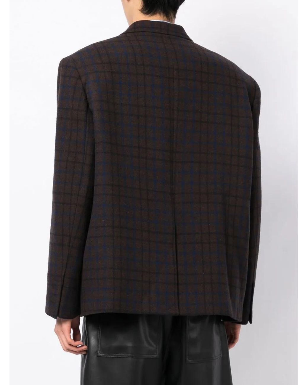 we11done Black Grid-Pattern Single-Breasted Blazer