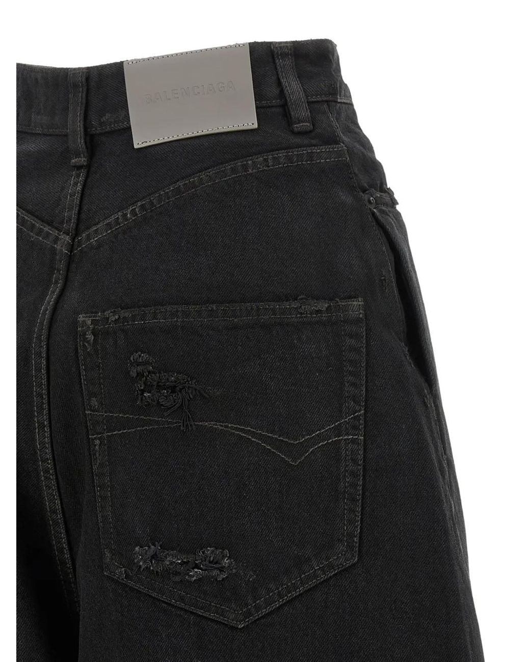 Balenciaga Black Distressed Wide-Leg Jeans