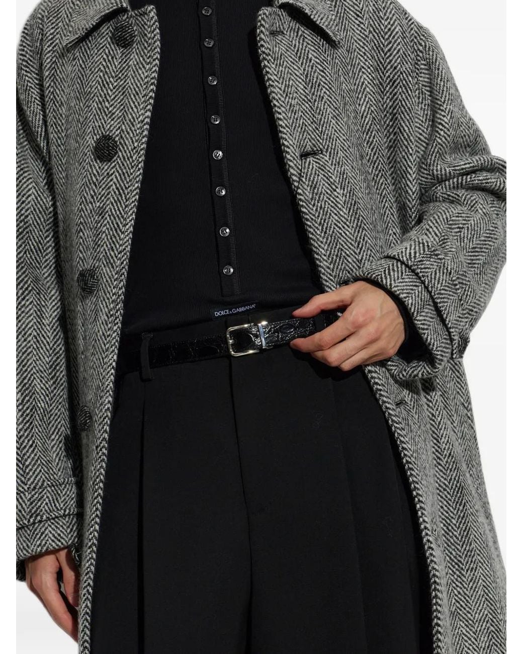 Dolce & Gabbana White Crocodile-Effect Buckle-Fastening Belt for men