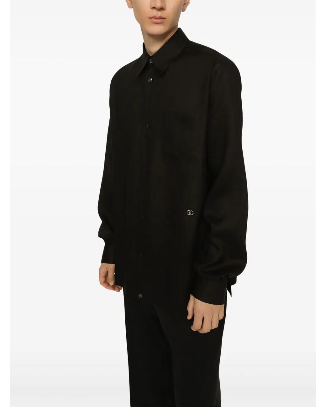 Dolce & Gabbana Black Long-Sleeve Linen Shirt for men