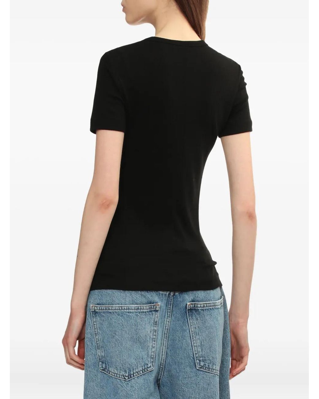 Helmut Lang Black Shrunken Ribbed-Knit Top