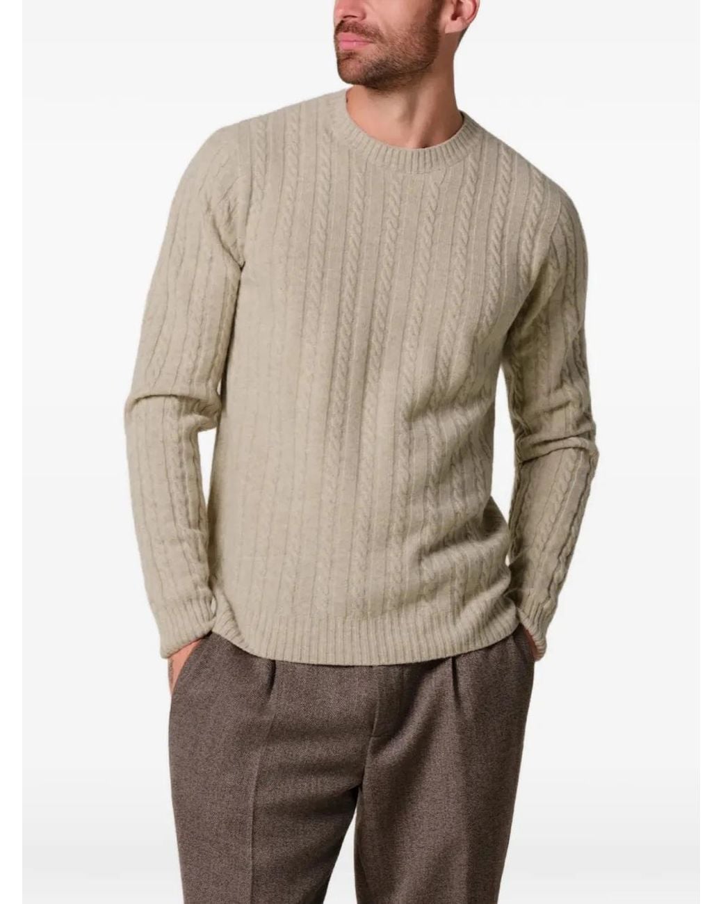 Profuomo White Cable-Knit Sweater for men