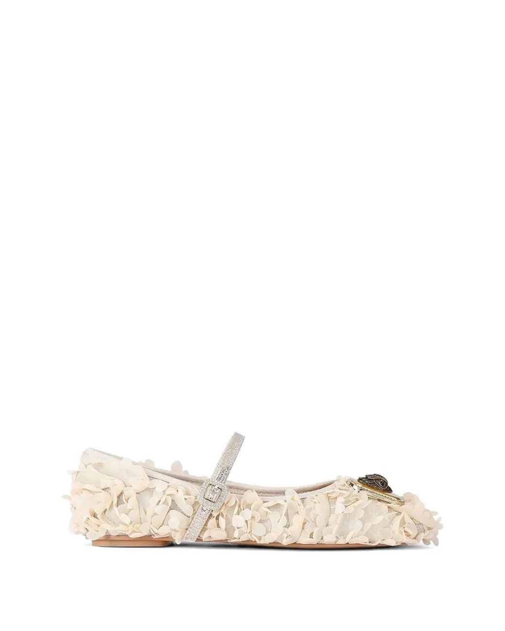 Kurt Geiger Natural Floral Buckle Strap Ballet Flats
