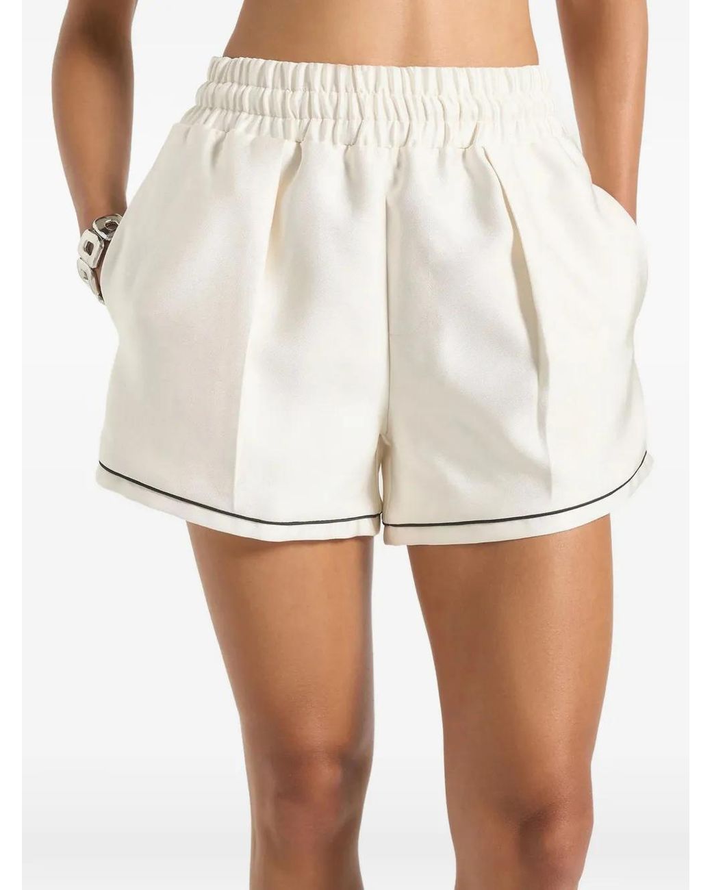 Manière De Voir White Melanie Satin Shorts With Piping