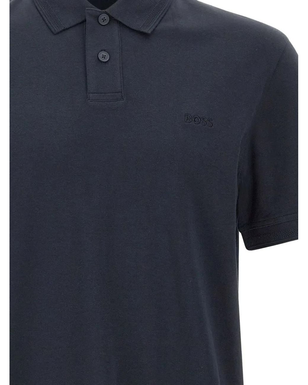 Boss Blue Interlock Cotton Polo Shirt for men