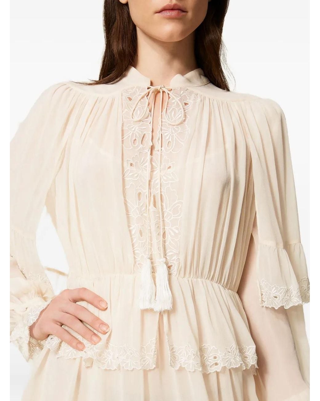 Twinset Natural Short Embroidered Georgette Dress