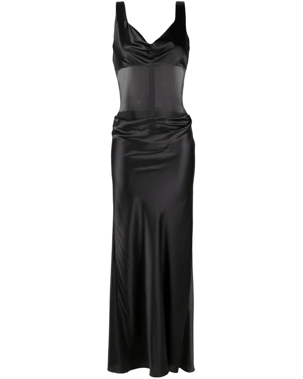 Christopher Esber Black Sheer-Panel Cowl-Neck Gown