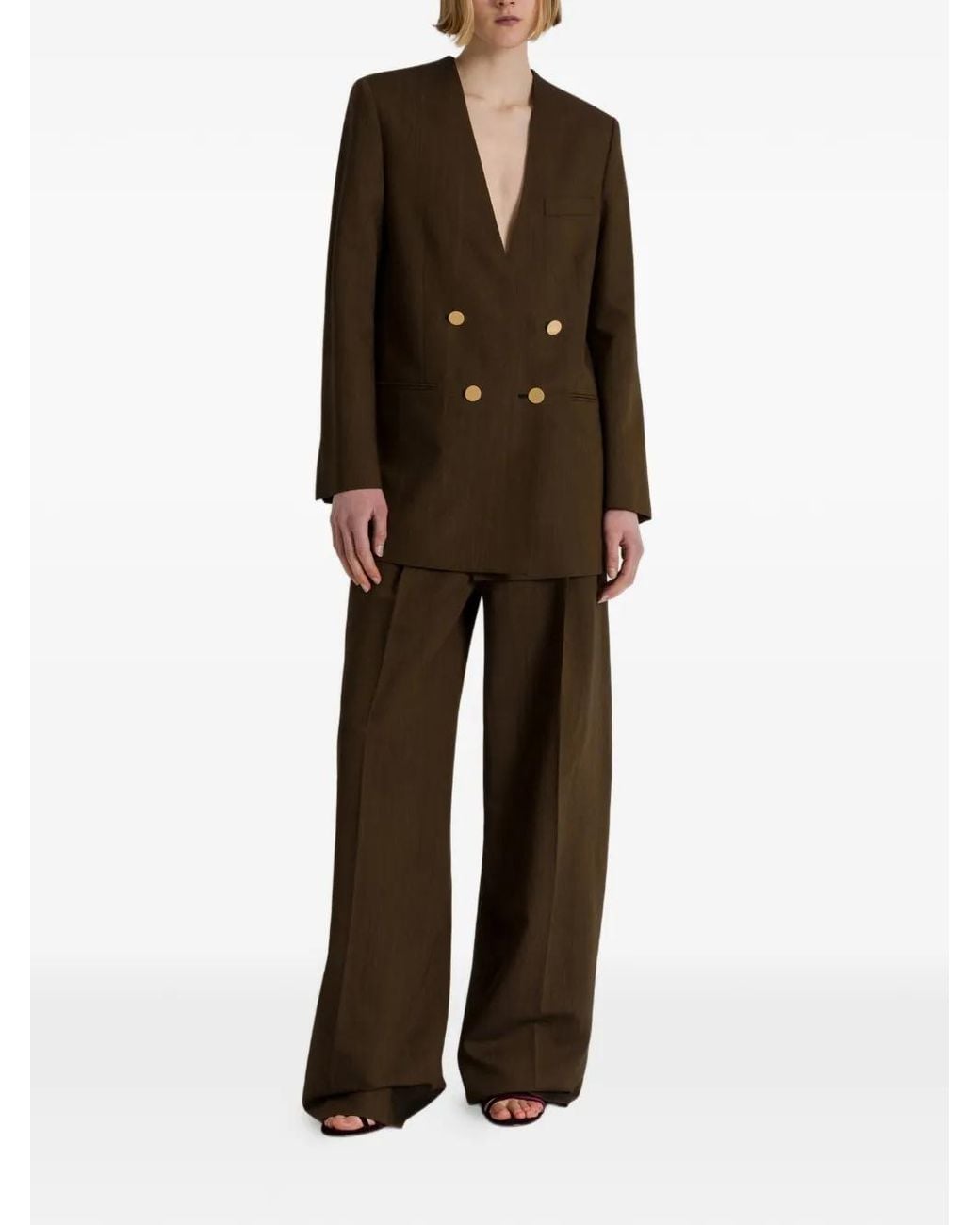 Alberta Ferretti Brown Chest-Pocket Double-Breasted Blazer
