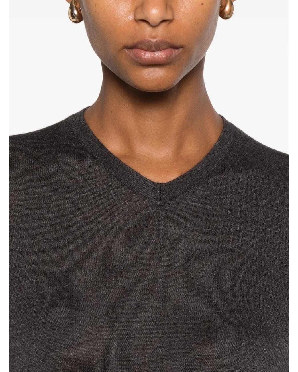 The Row Gray Ondre V-Neck Long-Sleeve Sweater
