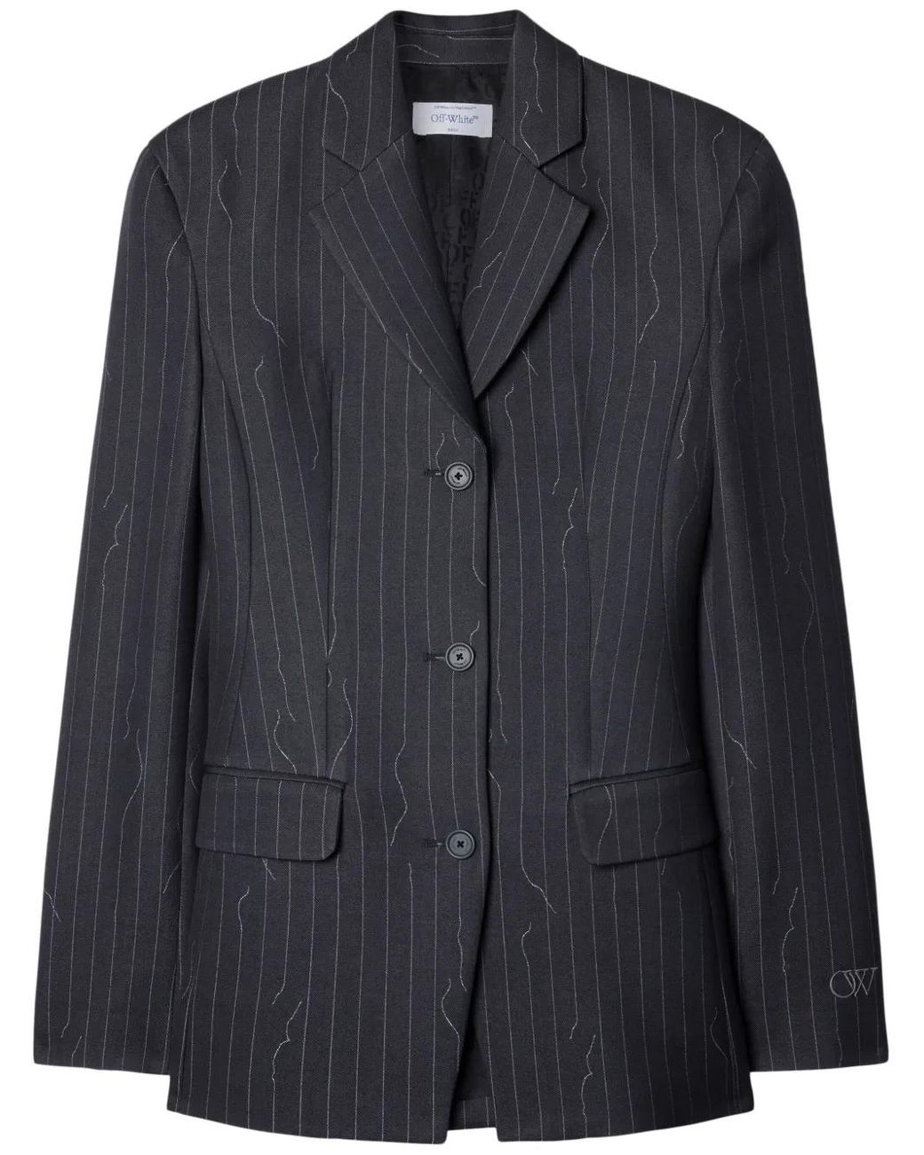 Off-White c/o Virgil Abloh Gray Off- Broken Pinstripe Pattern Jacket With