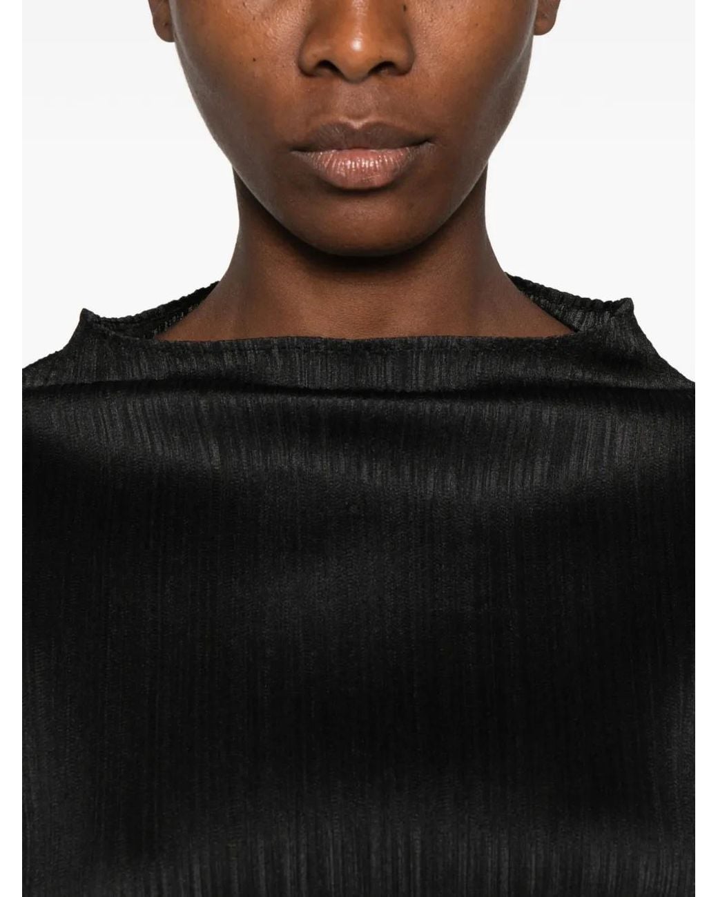 Pleats Please Issey Miyake Black Pleated Long-Sleeve Top