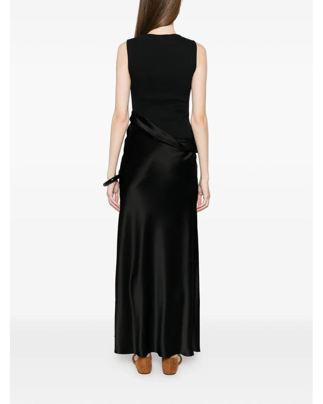 Nanushka Black Robe Longue À Design Drapé