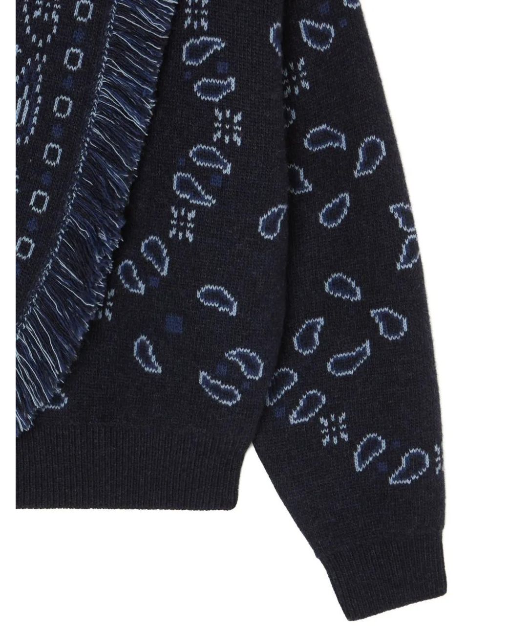 Alanui Blue Bandana-Jacquard Fringed Cardigan