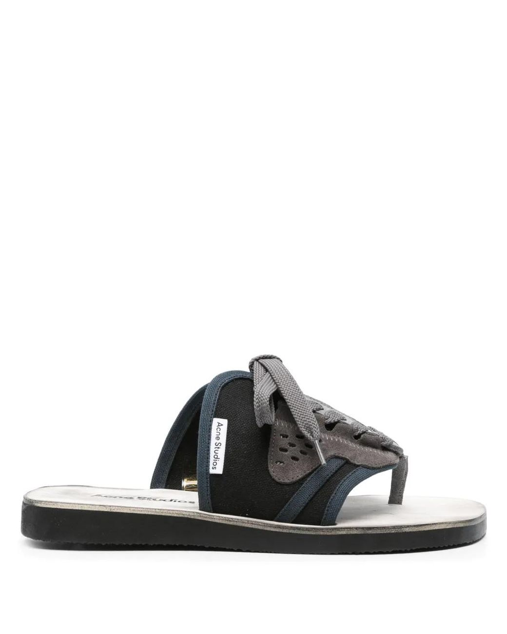 Acne Black Panelled Lace-Up Flip Flops for men