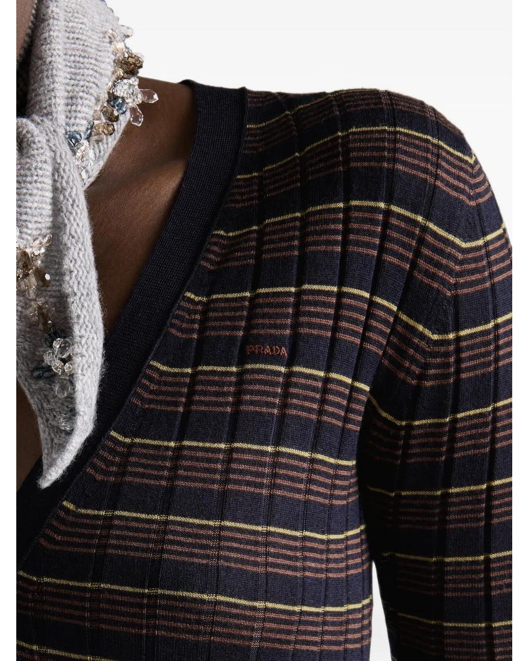 Prada Black Cardigan En Cachemire Et Soie À Rayures