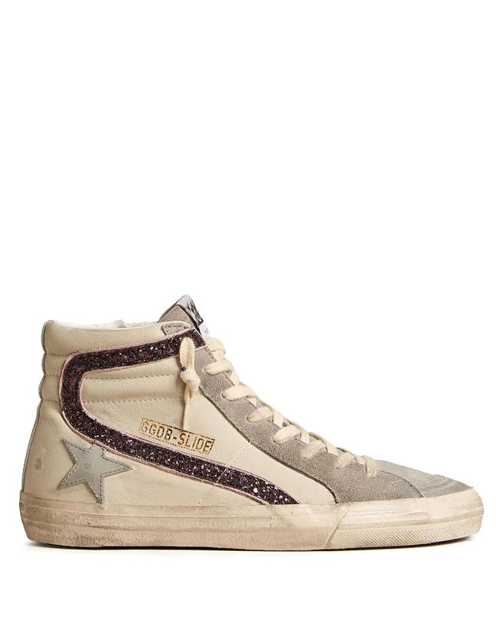 Golden Goose Deluxe Brand Natural Slide With Leather Star And Wine-Colored Glitter Flash
